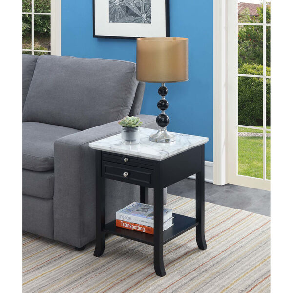American Heritage White and Black End Table with Drawer and Slide, image 1