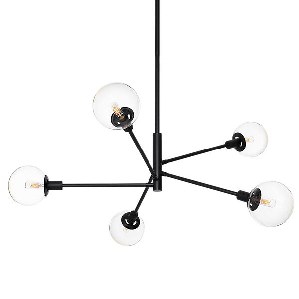 Orb Five-Light - Satin Black with Clear Glass - Pendant, image 1
