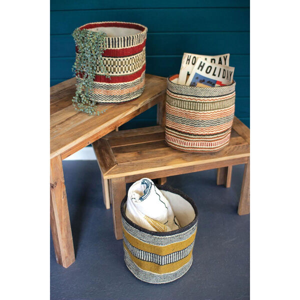 Rattan Wood Woven Jute Baskets Without Handles, Set of Three, image 1