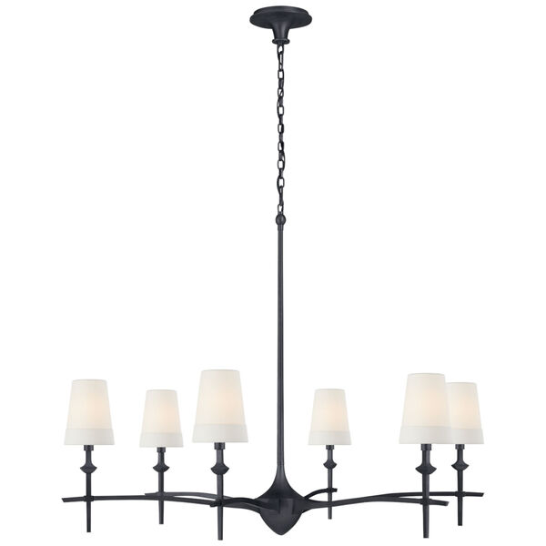 Pippa Grande Chandelier in Aged Iron with Linen Shades by Thomas O'Brien, image 1