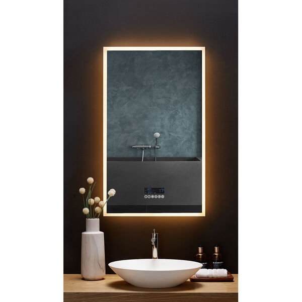 Immersion White 24 x 40 Inch LED Frameless Mirror with Bluetooth Defogger and Digital Display, image 2