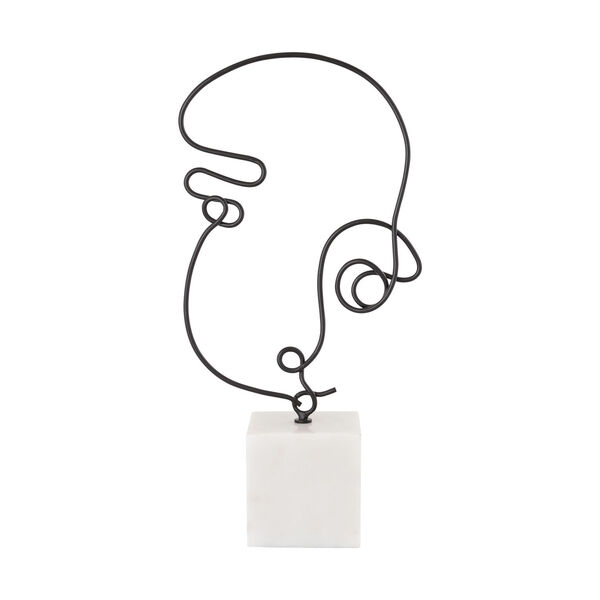 Line Drawing Matte Black with Natural White Marble Decorative Figurine, image 1