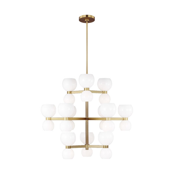 Londyn Burnished Brass 24-Light Chandelier with Milk White Shade, image 1