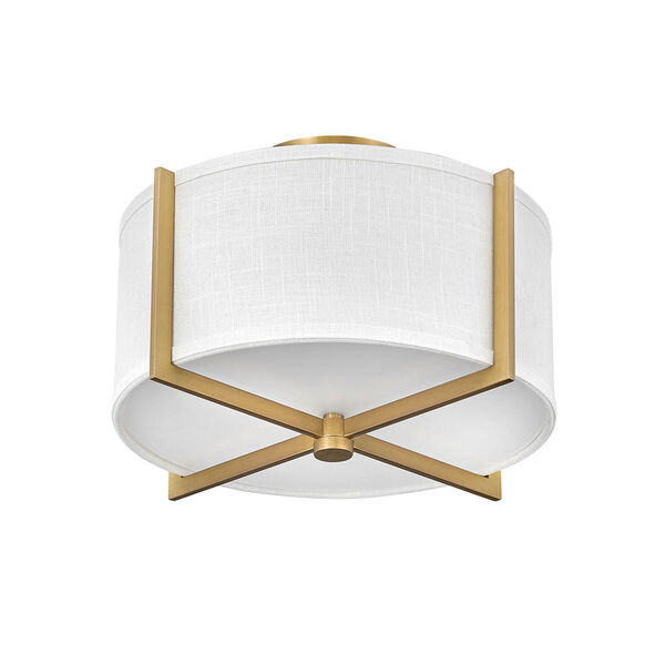 Axis Heritage Brass Two-Light LED Semi-Flush Mount with Off White Linen Shade, image 2