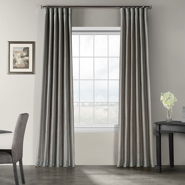 Silver Vintage Textured Faux Dupioni Silk Single Panel Curtain, 50 X 120, image 1