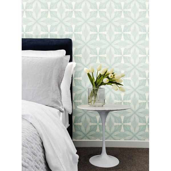 Ronald Redding Handcrafted Naturals Cream and Light Blue Roulettes Wallpaper, image 1