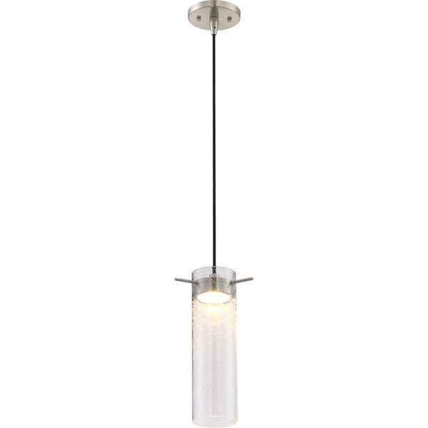 Pulse Brushed Nickel LED Mini Pendant with Clear Seeded Glass, image 1
