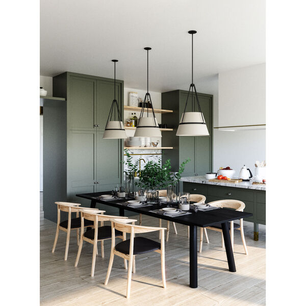 Oliver Matte Black and White One-Light Pendant with White Linen Shade, image 2