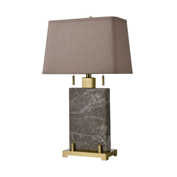 Windsor Gray marble and Honey Brass Two-Light Table Lamp, image 2