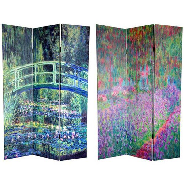 Bridge at Searose and Irises in Monets Garden Art Print Room Divider Screen, Width - 48 Inches, image 1