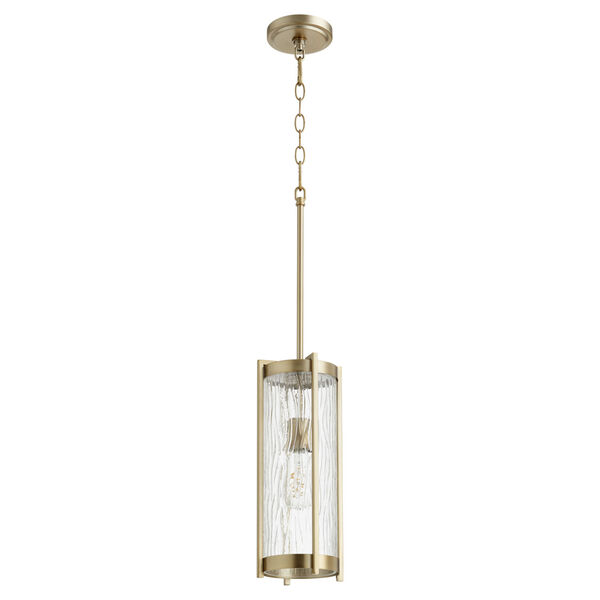 Aged Brass and Clear Chisseled Glass One-Light 16-Inch Mini Pendant, image 1