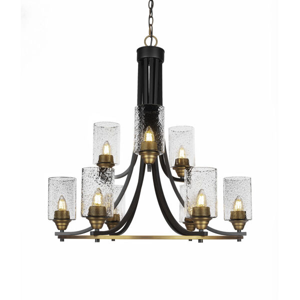 Paramount Matte Black and Brass 29-Inch Nine-Light Chandelier with Smoke Bubble Glass Shade, image 1