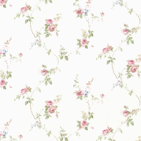 White Wedding Trail Pink and Blue Floral Wallpaper, image 1