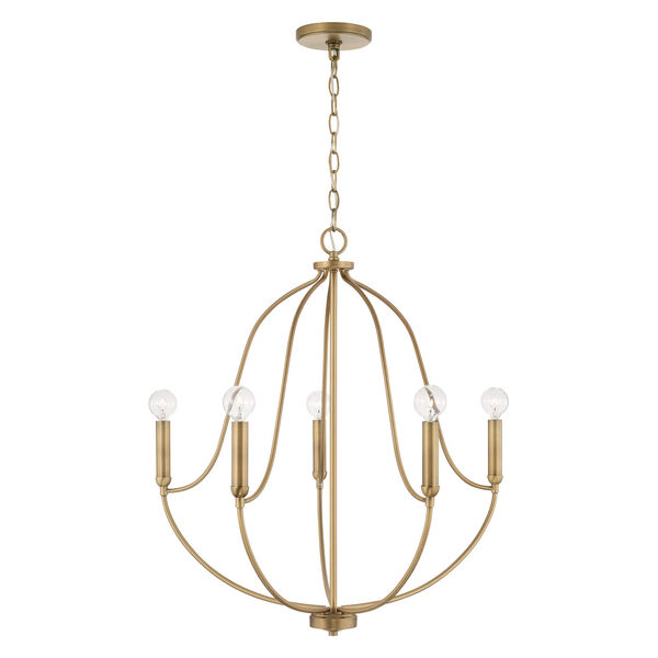 HomePlace Madison Aged Brass Five-Light Chandelier, image 2