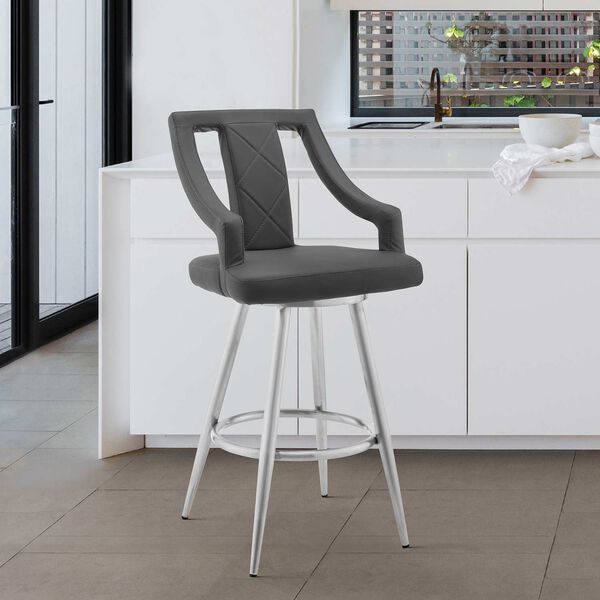 Maxen Brushed Stainless Steel Gray Counter Stool, image 2