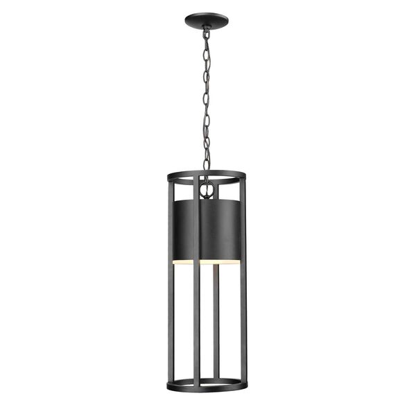 Luca Black LED Outdoor Chain Mount Ceiling Fixture with Etched Glass Shade, image 1