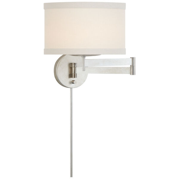 Walker Swing Arm Sconce in Burnished Silver Leaf with Cream Linen Shade by kate spade new york, image 1