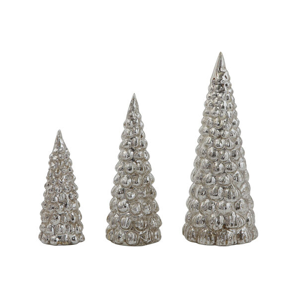 Shimmer Silver Embossed Mercury Glass Tree, Set of 3, image 2