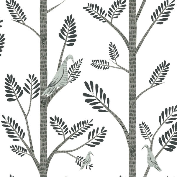 Risky Business III Gray Aviary Branch Peel and Stick Wallpaper - SAMPLE SWATCH ONLY, image 2