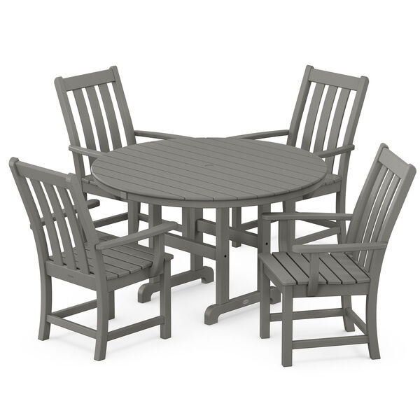 Vineyard Slate Grey Round Arm Chair Dining Set, 5-Piece, image 1