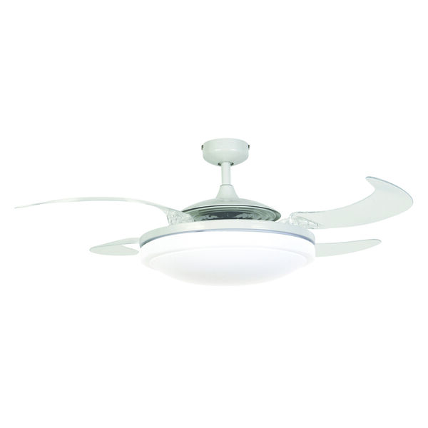 Evo2 White and Transparent 44-Inch Three-Light Ceiling Fan With Acrylic Blades and Light Kit, image 1