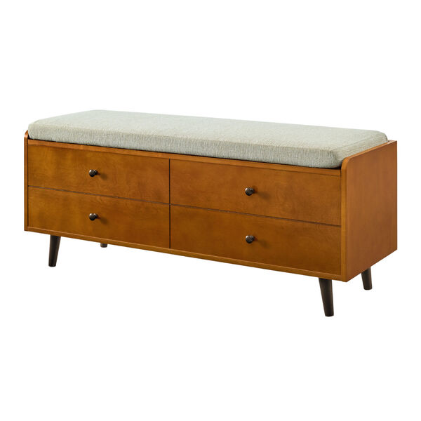 Acorn and White Storage Bench with Cushion, image 1