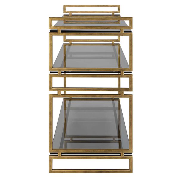 Stacked Up Smoked Gray Antiqued Gold Glass Console Table, image 5