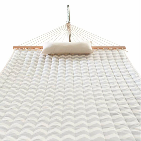 Tan and Gray Quilted Hammock with Pillow and Stand, image 2