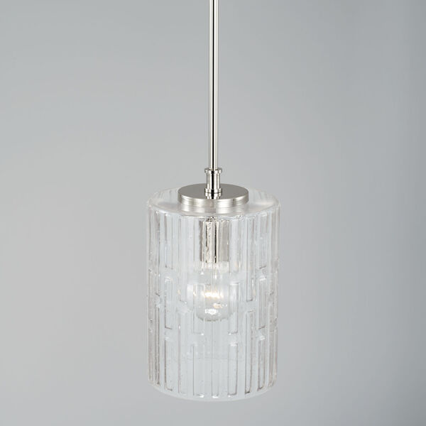 Emerson Polished Nickel One-Light Mini Pendant with Embossed Seeded Glass, image 3