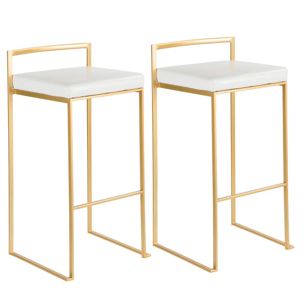 Fuji Gold and White Leather 34-Inch Bar Stool, Set of 2, image 1