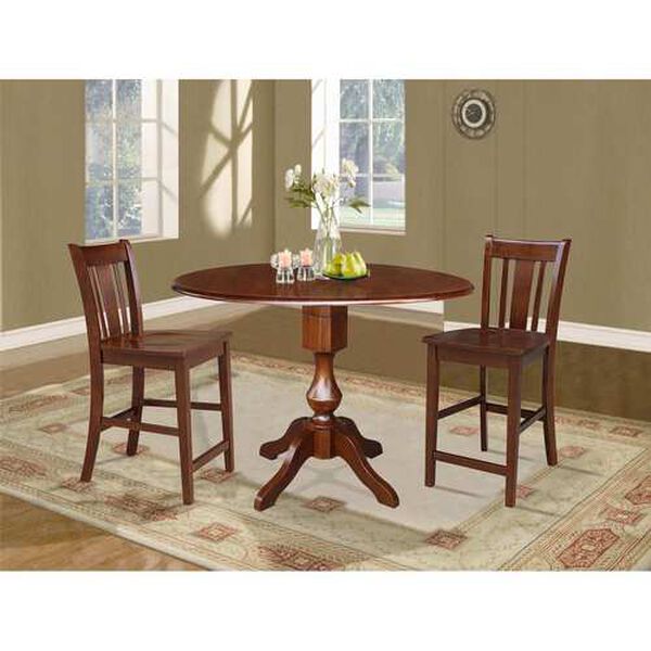 Espresso Round Pedestal Counter Height Table with Stools, 3-Piece, image 3