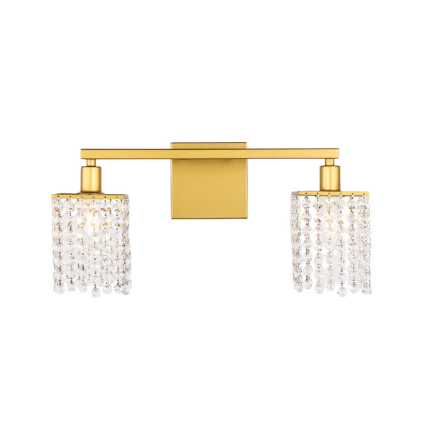 Phineas Brass Two-Light Bath Vanity with Clear Crystals, image 1