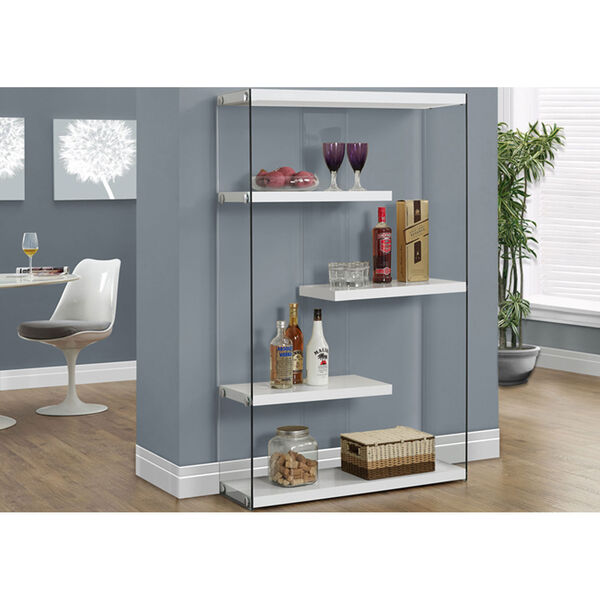 Glossy White 60-Inch Bookcase, image 1