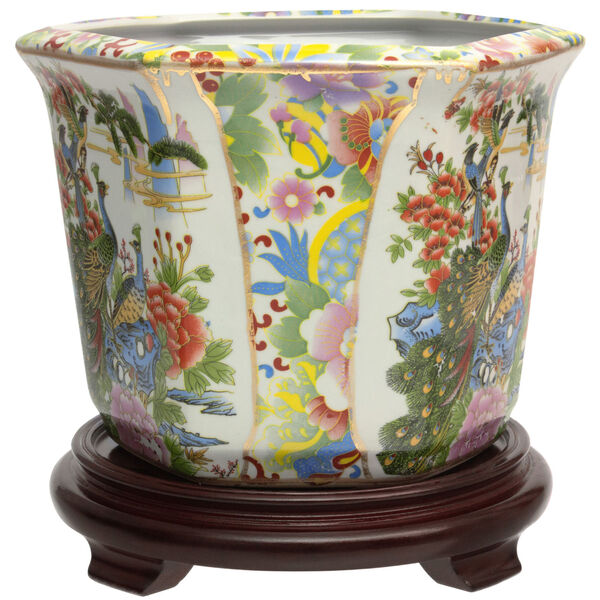 Satsuma Birds and Flowers Multicolor Porcelain Indoor Flower Pot, image 2