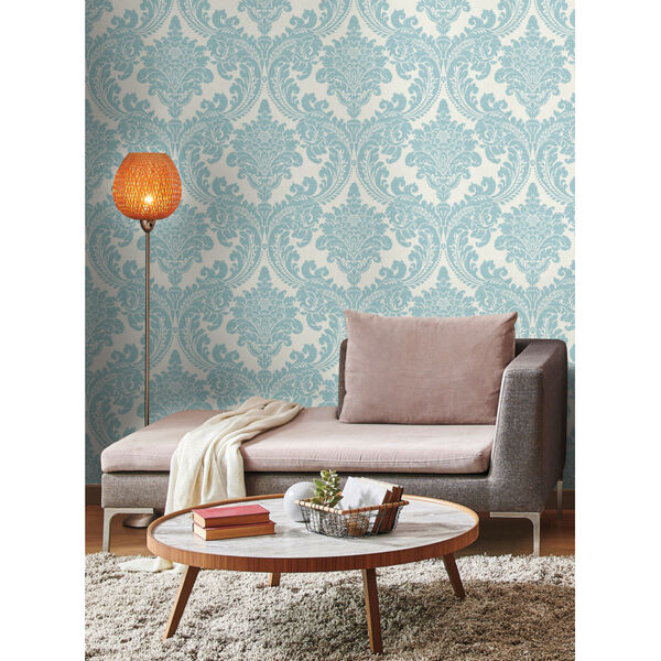 Grandmillennial Teal Tapestry Damask Pre Pasted Wallpaper, image 6
