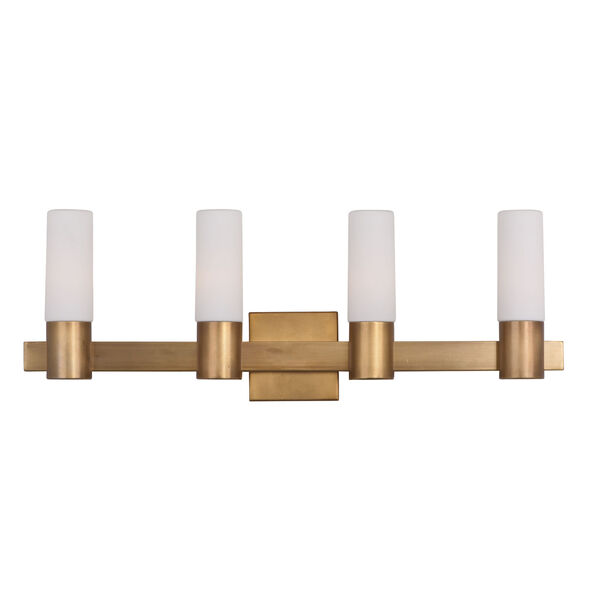 Contessa Natural Aged Brass Four Light Bath Vanity with Satin White Glass Shade, image 1