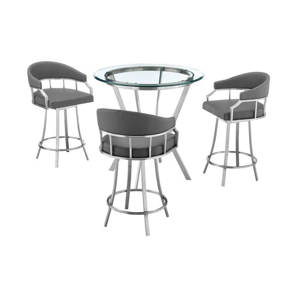 Naomi Valerie Brushed Stainless Steel Gray Four-Piece Dining Set, image 1