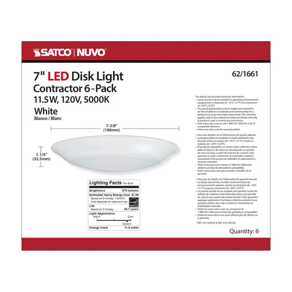 White 7-Inch 5000K Integrated LED Disk Light, Set of Six, image 5