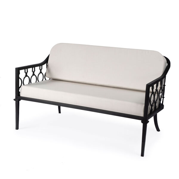Southport Beige and Black Iron Upholstered Outdoor Loveseat, image 1