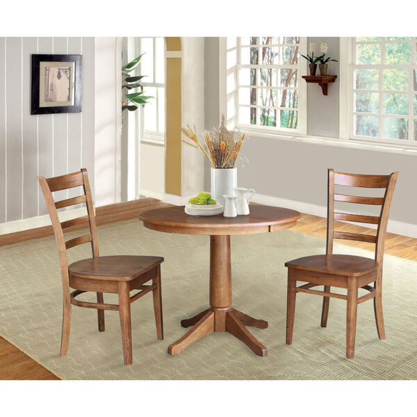 Emily Distressed Oak 30-Inch Round Extension Dining Table with Two Chair, image 3