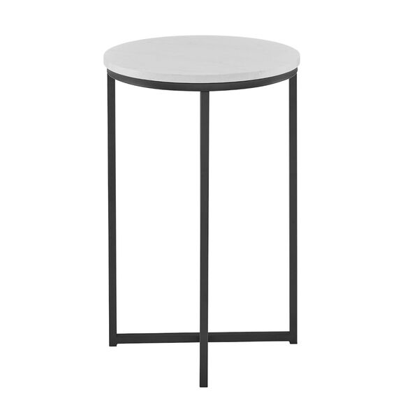Alissa Faux White Marble and Black Round Side Table, image 6