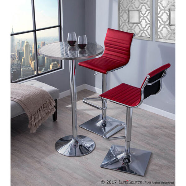 Master Polished Chrome and Red Leather Seat Bar Stool, image 3