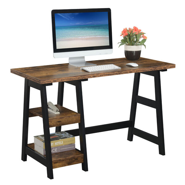 Designs2Go Barnwood and Black Trestle Desk with Shelves, image 2