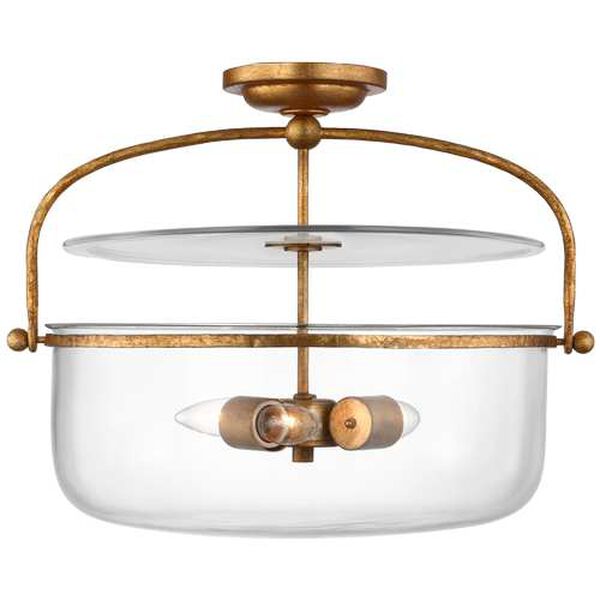 Lorford Gilded Iron Three-Light Medium Lantern Semi-Flush Mount with Clear Glass by Chapman and Myers, image 1