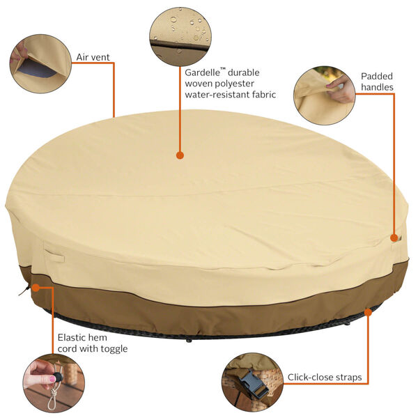 Ash Beige and Brown 65-Inch Round Patio Daybed Cover, image 2