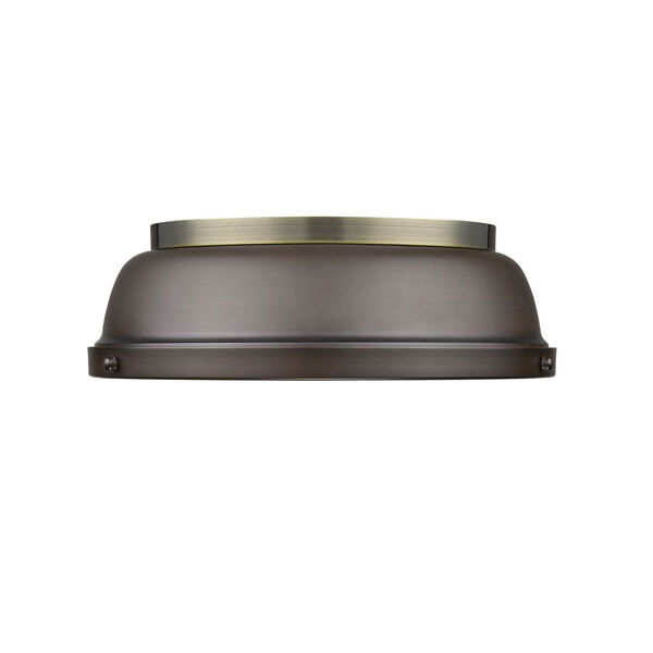 Duncan Aged Brass Two-Light Flush Mount with Rubbed Bronze Shades, image 2