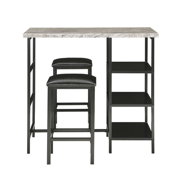 Rosa Black Three-Piece Counter Height Table Set with Marble Top, image 1