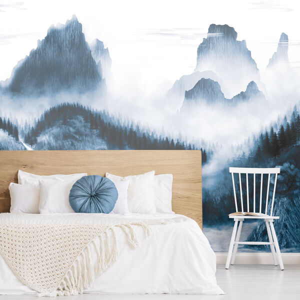 Navy and White Majestic Mountains Peel and Stick Mural, image 1