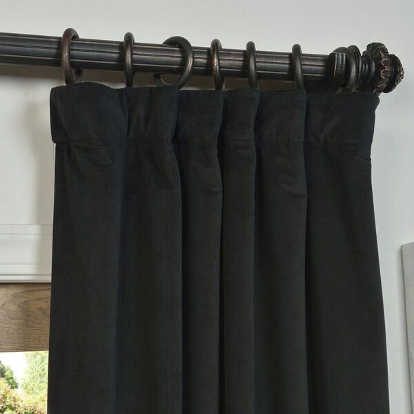 Signature Warm Black Blackout Velvet Pole Pocket Single Panel Curtain 50 x 96, image 2