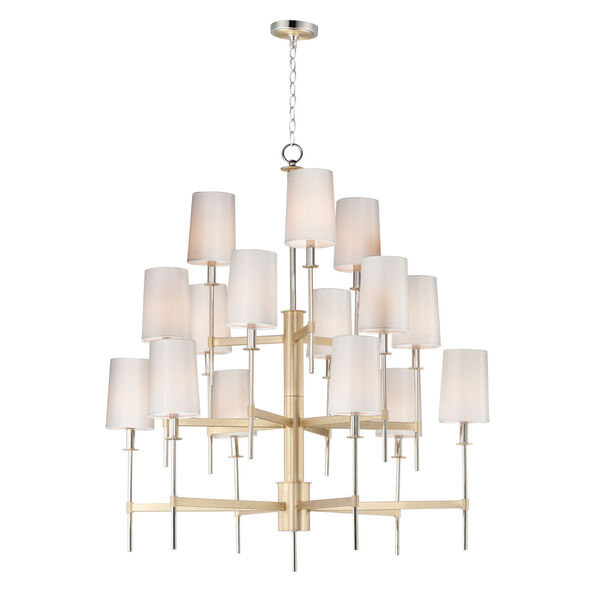 Uptown Satin Brass and Polished Nickel 15-Light Chandelier, image 1
